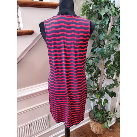 Tommy Bahama Red Navy Blue Sea Swell Split Neck Spa Dress Tassel Ties Size Small - Picture 7 of 13